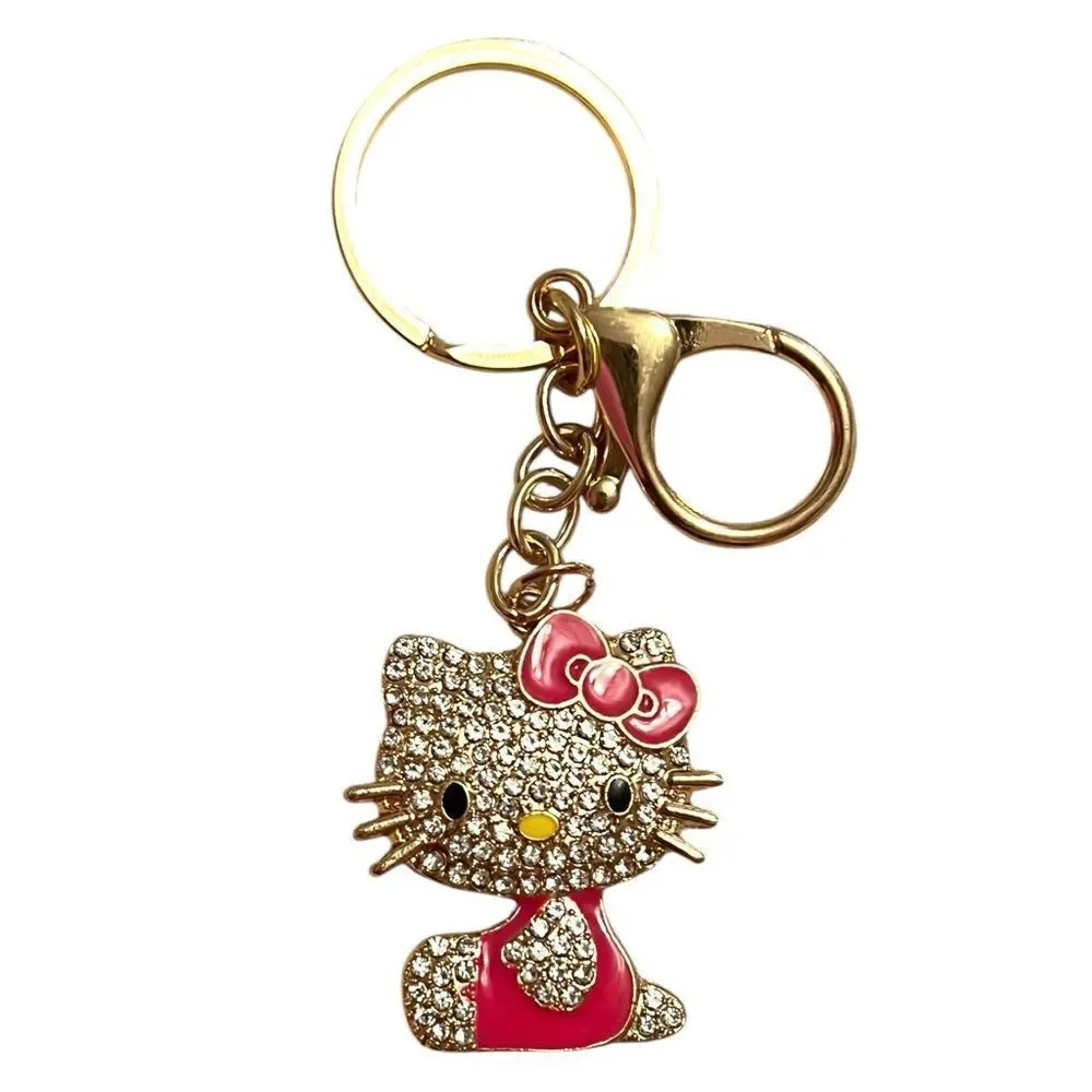 Hello Kitty Hot Pink Dress Crystal Keychain Bag Charm